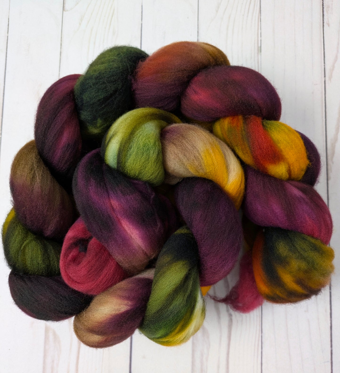 Harvest Moon- dyed superwash shaniko wool fiber 4.5 oz