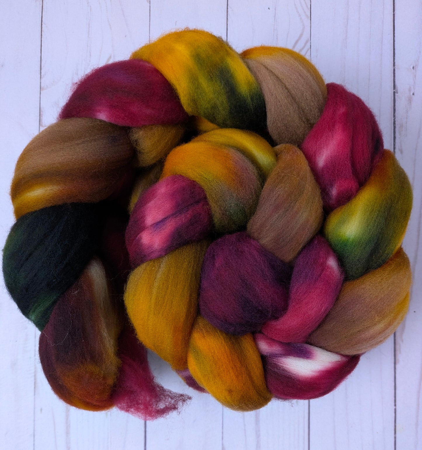 Harvest Moon- dyed superwash shaniko wool fiber 4.5 oz